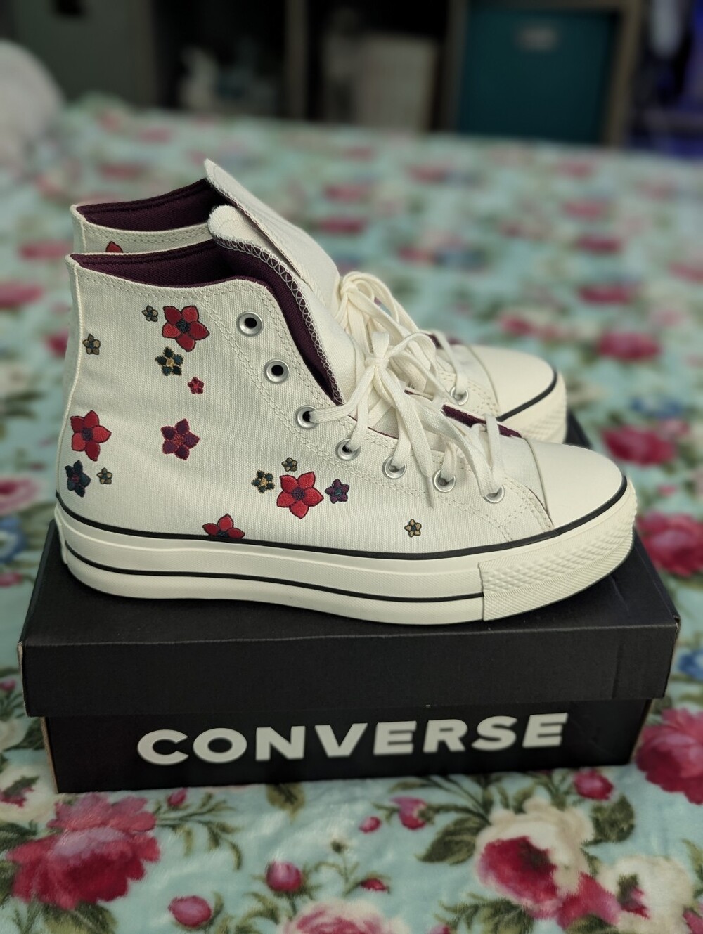 Converse Chuck Taylor All Star Floral Print High Top Platform Sneakers size 9.5